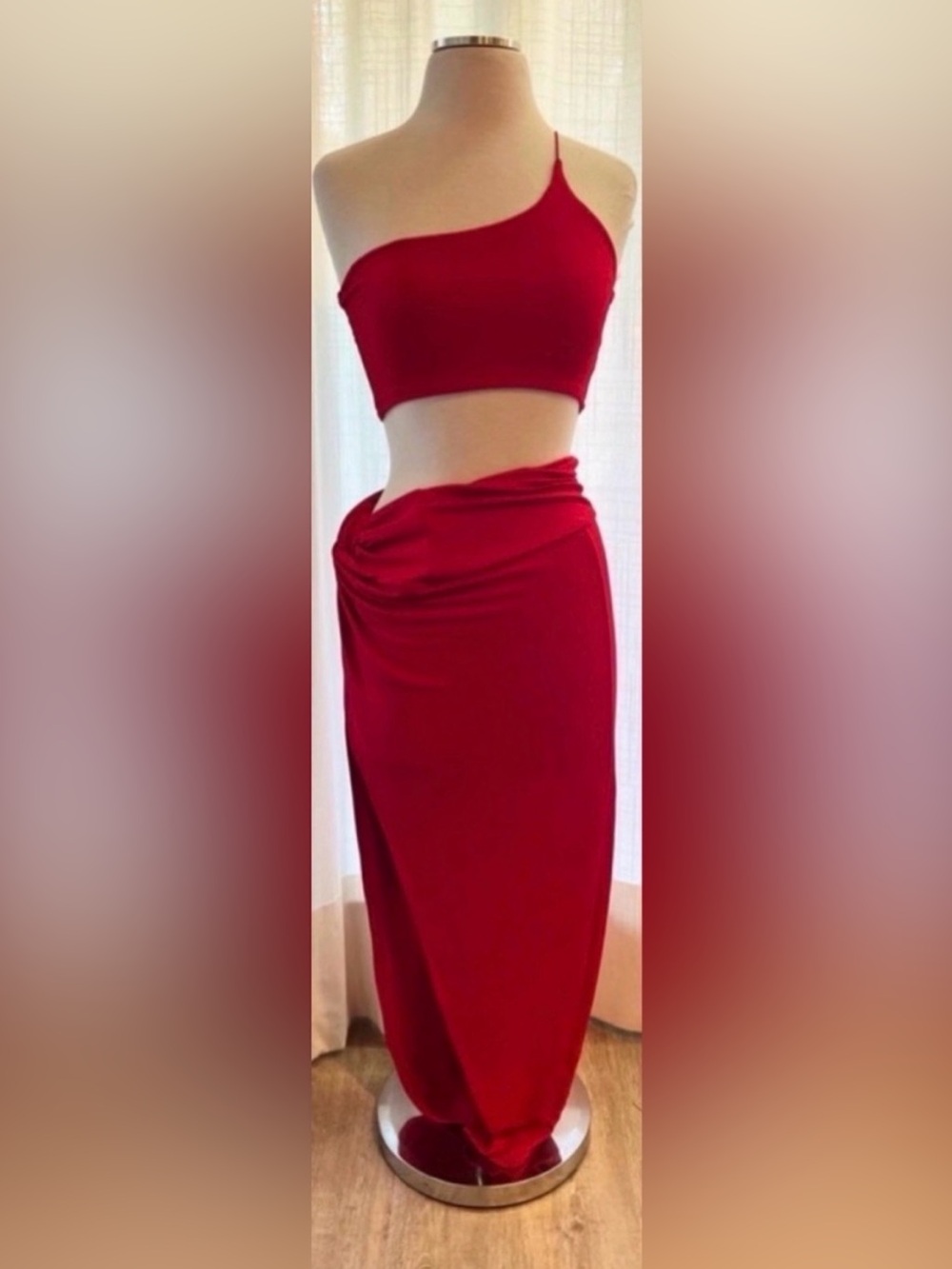 Women’s Red Midi Tank Top and Skirt Set Large